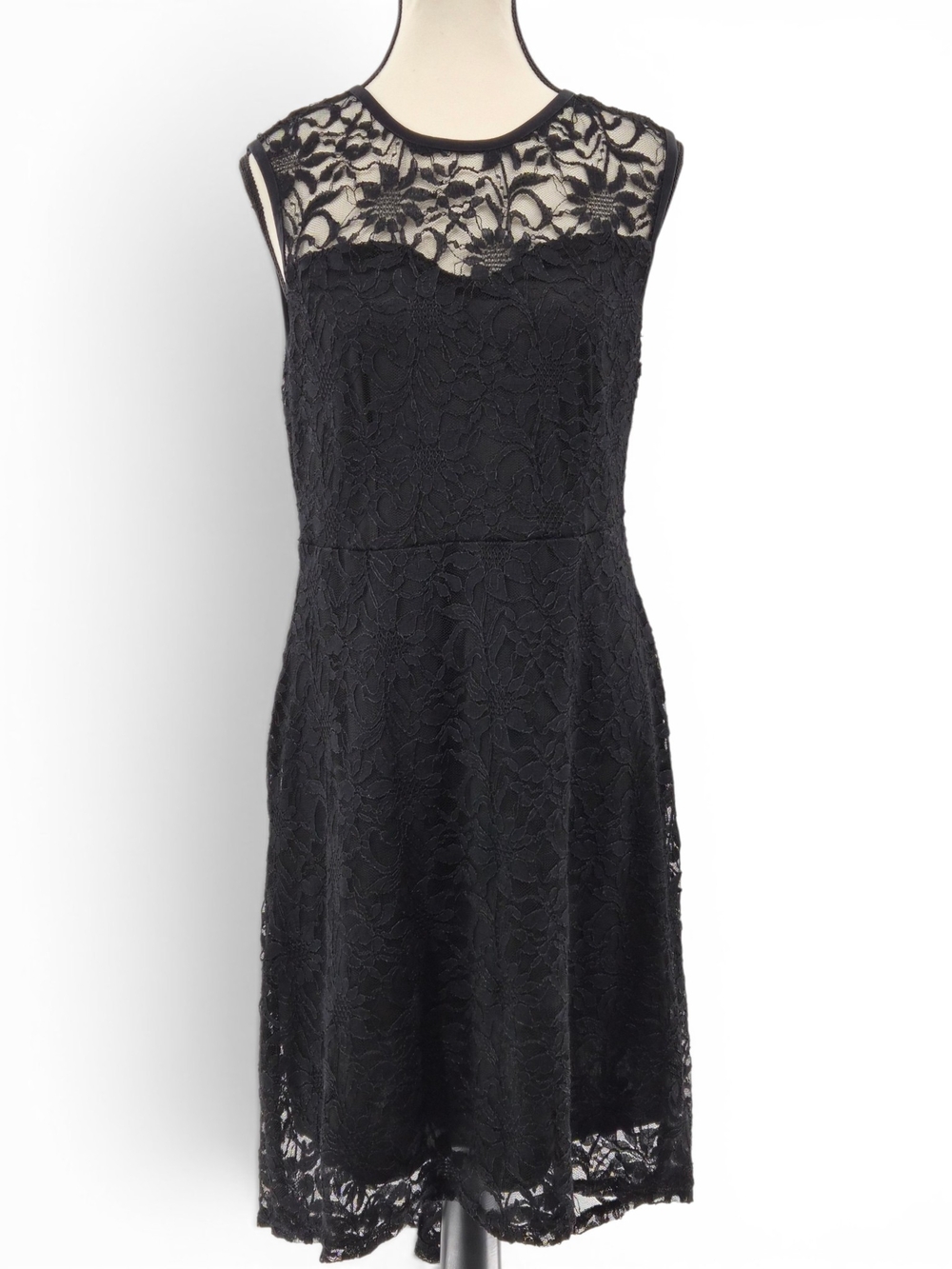 Suzy Shier Black Lace Midi Cocktail Dress L Asymetrical Wedding Party Formalwear